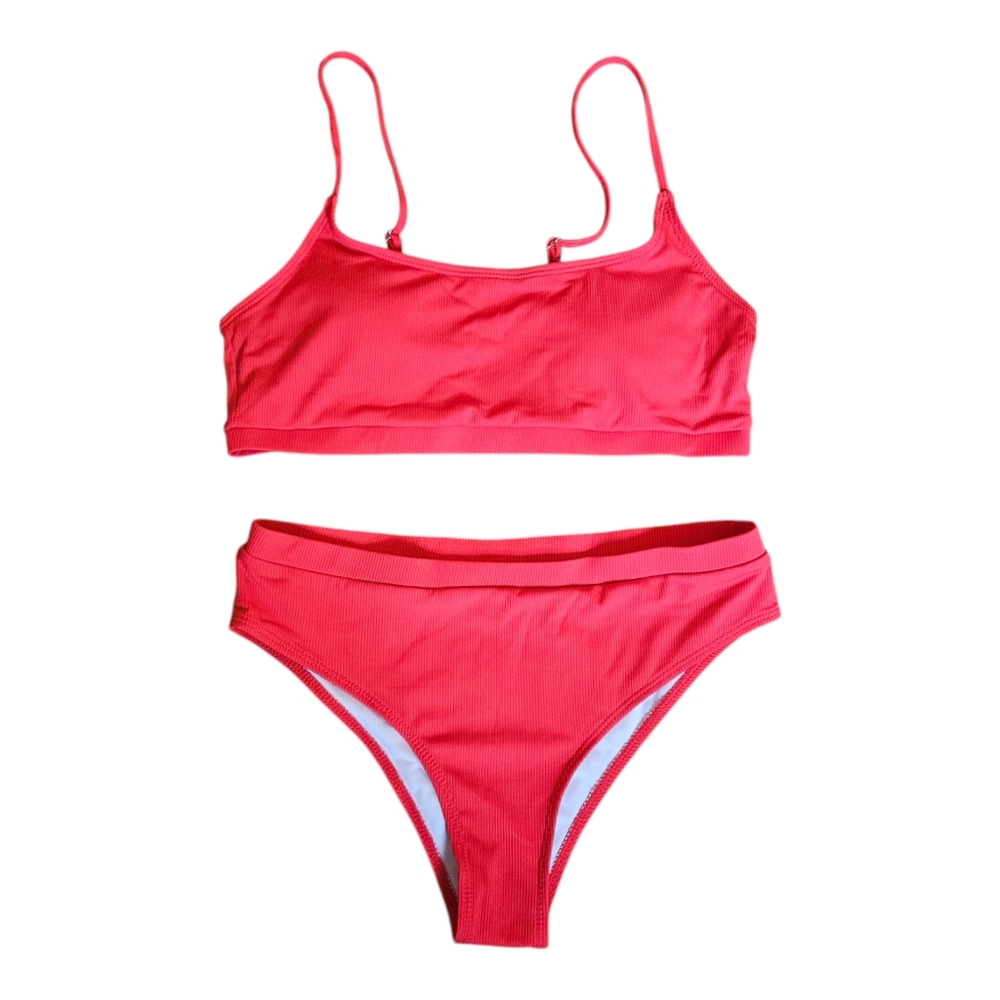 NWOT Bourund Red Bikini Spaghetti Strap Top High Waisted Bottoms 2 Piece Size XL